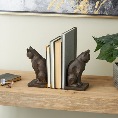 Cole And Grey Resin Frowning Cat Decorative Bookends With Copper Accents