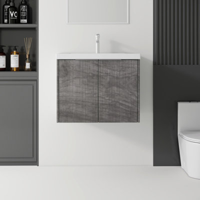 Meuble-lavabo flottant avec lavabo, porte à fermeture en douceur, lavabo en céramique, contreplaqué