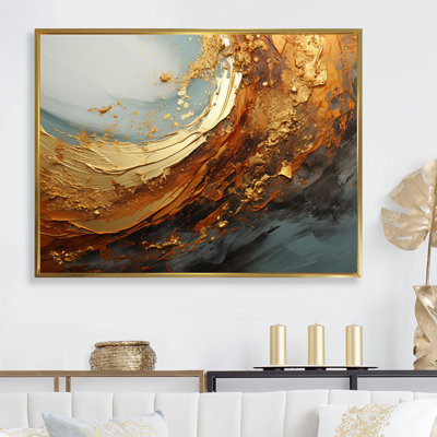 «Gold Teal», impression sur toile, spirales abstraites