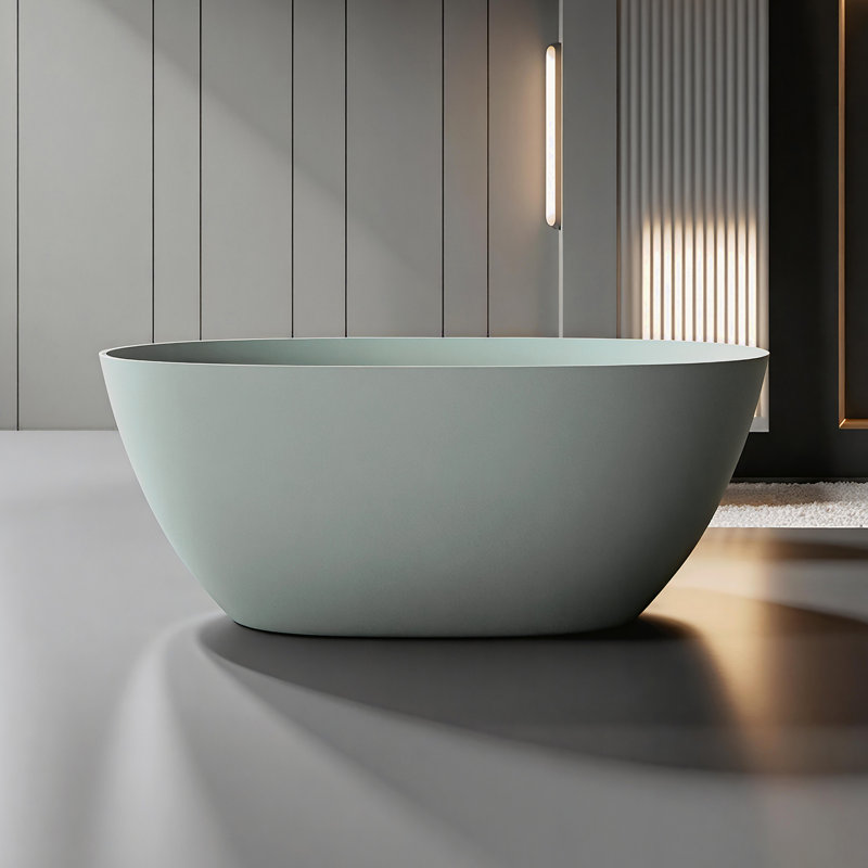 61" Freestanding Solid Surface Bathtub With Pop-Up Drainage And Overflow, Green