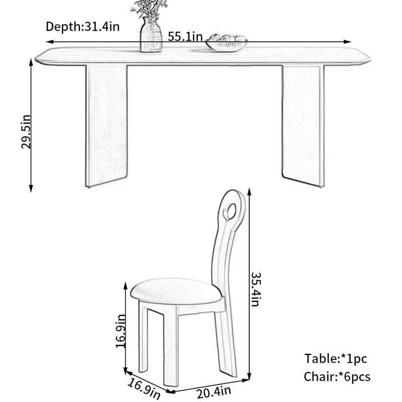 Ensemble de salle à manger Vintage Rock Plate, H 29,5 po x L 55,1 po x l 31,4 po