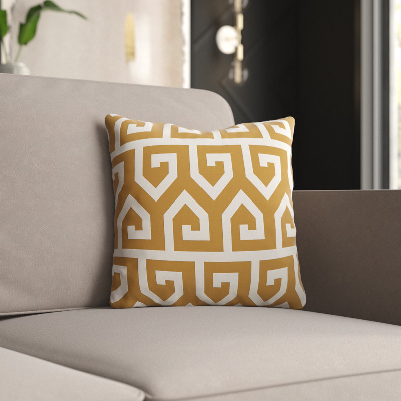 Geometric Outdoor Reversible Throw Pillow, Gold