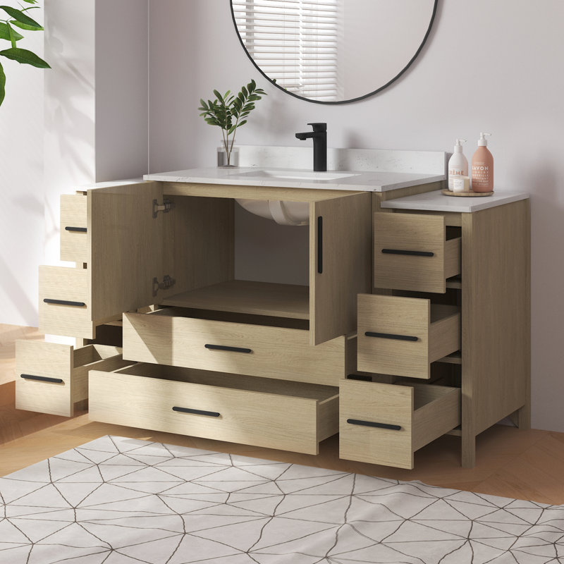 Ensemble de meuble-lavabo simple autoportant de 60 po avec plateau en granite blanc et dosseret Aura