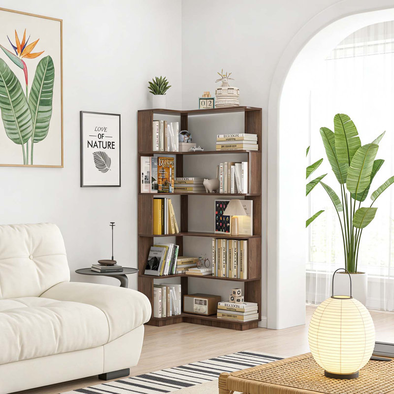 5-Tier L-Shaped Corner Bookshelf for Home and Office, Dark Brown