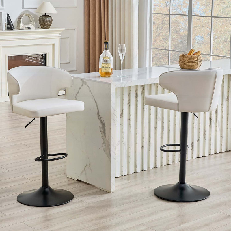 Chaise de bar rotative moderne et ajustable, assise spacieuse et support à haut dossier (2 pièces), White, Black