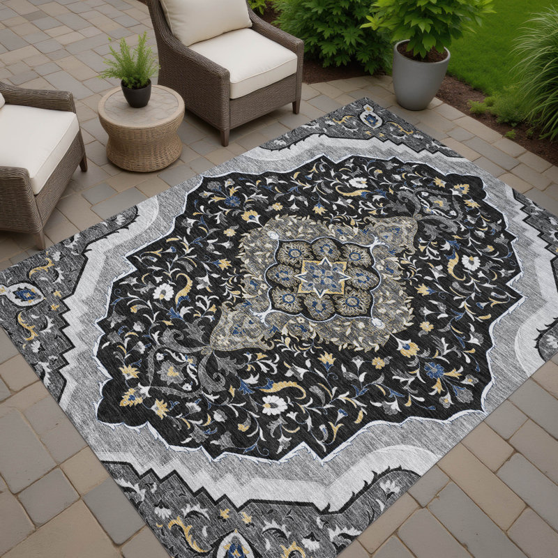 Machine Washable Indoor/Outdoor Chantille ACN2715 Global Rug, 5' x 7'6", Black