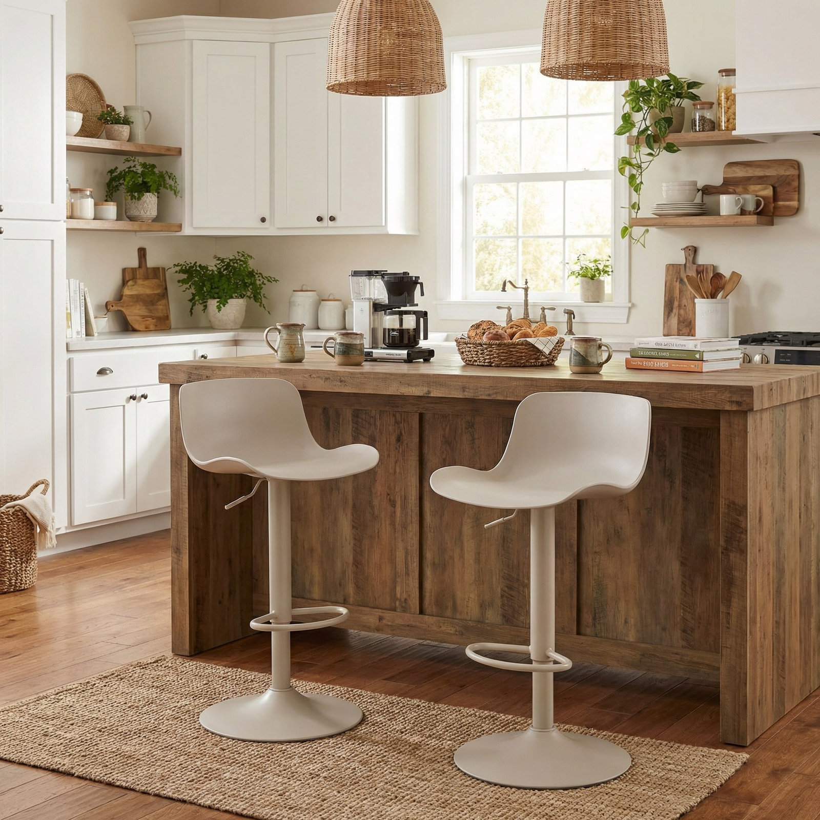 Meli Height-Adjustable Swivel Bar Stools , Cream