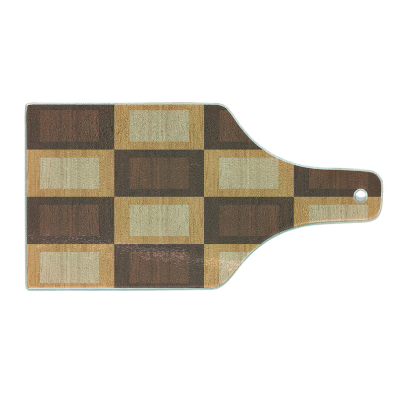 Ambesonne Board Game Tempered Glass Cutting Board Checkered Chess Square Brown and Pale Brown