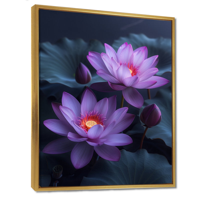 Fleurs de lotus mauves et grises - art mural Lotus, Toile tendue, H 30 po x l 40 po