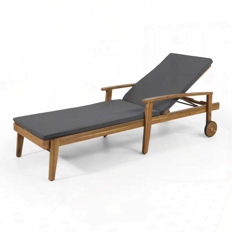 Chaise longue de patio en bois, Gris, Teck