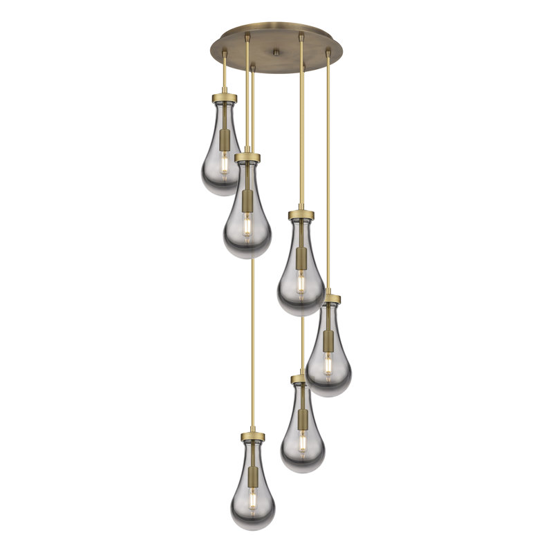 Luminaire suspendu grappe 6 lumières Spataro, Laiton brossé, Transparent