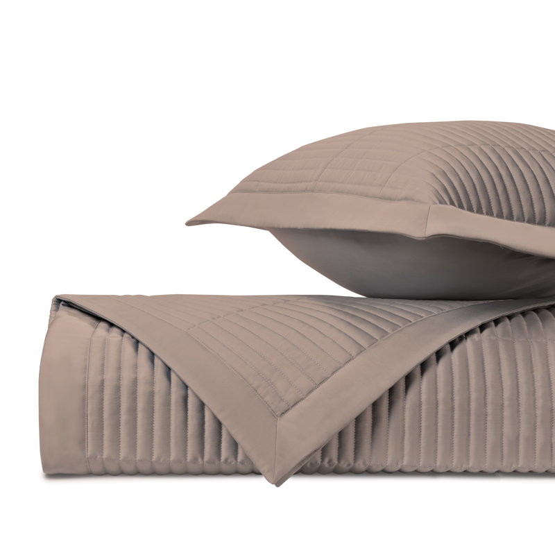 Channel Quilted Sateen Coverlet Set, Queen Coverlet / Bedspread + 2 Shams, Mist Gray