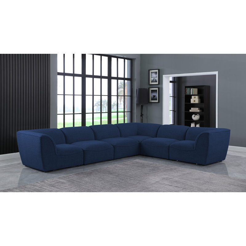 Calyssa Upholstered L-Shaped Sectional Reversible, Navy Linen Textured Fabric
