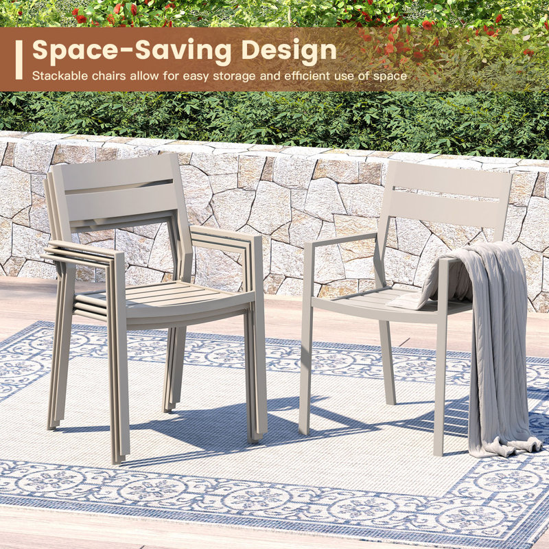 Sagamore 10-Person Patio Dining Set with 63" Round Dining Table and 10 Stackable Dining Chairs, Beige