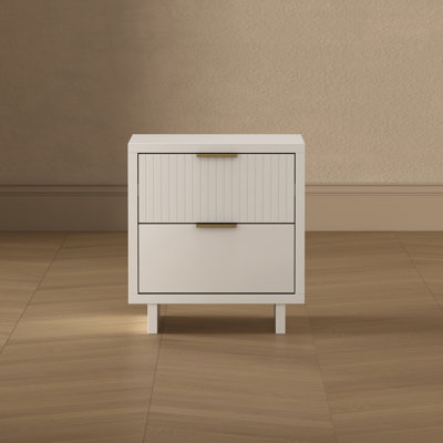 Elara 18" Contemporary 2-Drawer Solid Wood Nightstand in White