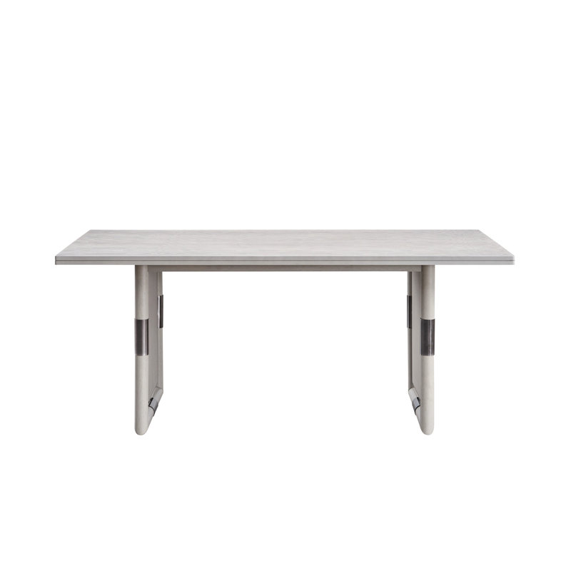 Table de salle à manger en finition naturelle - Surface rectangulaire spacieuse pour les repas. Base à double piédestal stable. Fabriqué avec des matériaux de qualité: bois d'hévéa et placage de frêne. Apparence moderne. 39,14 po de profondeur,