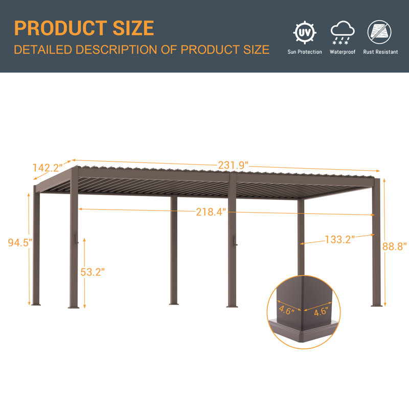 Pergola à persiennes en aluminium avec auvent, Large abri de garage de 12 x 20 pi