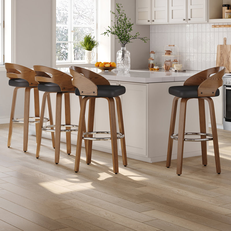 Tabourets de bar pivotants rembourrés Mahtab, Noir, Tabouret (assise à une hauteur de 30,31 po)