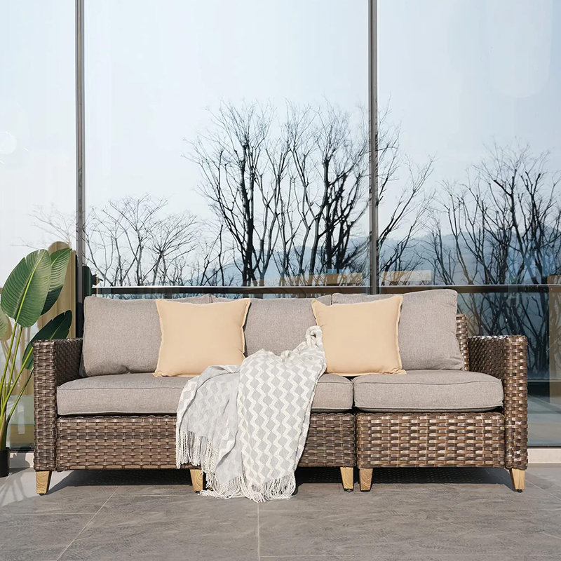 Girtie 77'' Wide Wicker Patio Sofa with Cushions