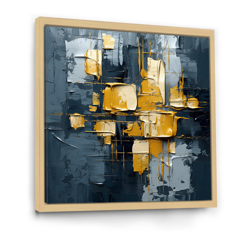 «Dialogue with Hope Abstraction On Retro Blue I», reproduction d'art sur toile, Cadre naturel flottant