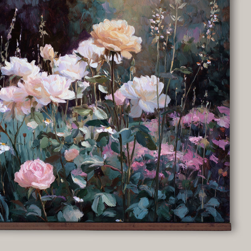 Art mural floral sur toile avec roses et pivoines, tapisserie botanique rétro, H 40 po x l 60 po