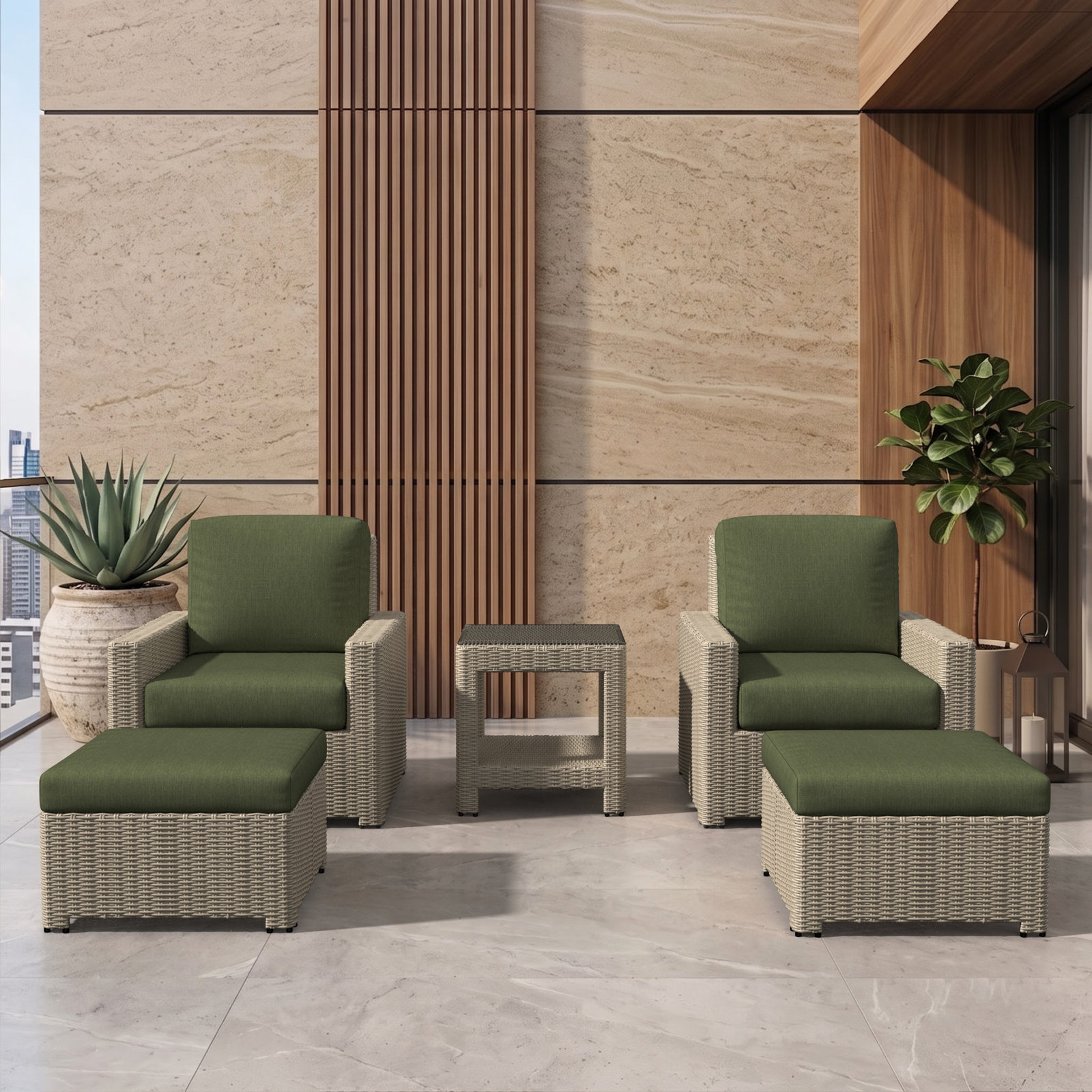 Henri 2-Person Sunbrella® Patio Seating Group, Sunbrella® Canvas Fern