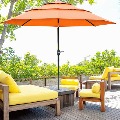 Parasol de marché extérieur à 3 niveaux avec manivelle, inclinaison à bouton-poussoir pour terrasse, jardin et pelouse (sans base)