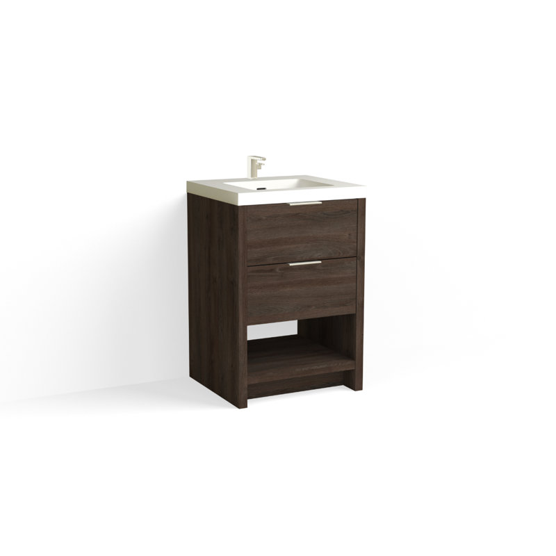 Vue 24" W Freestanding Single Bathroom Vanity, Matte White/Single, White Nanomatte, Polished Nickel