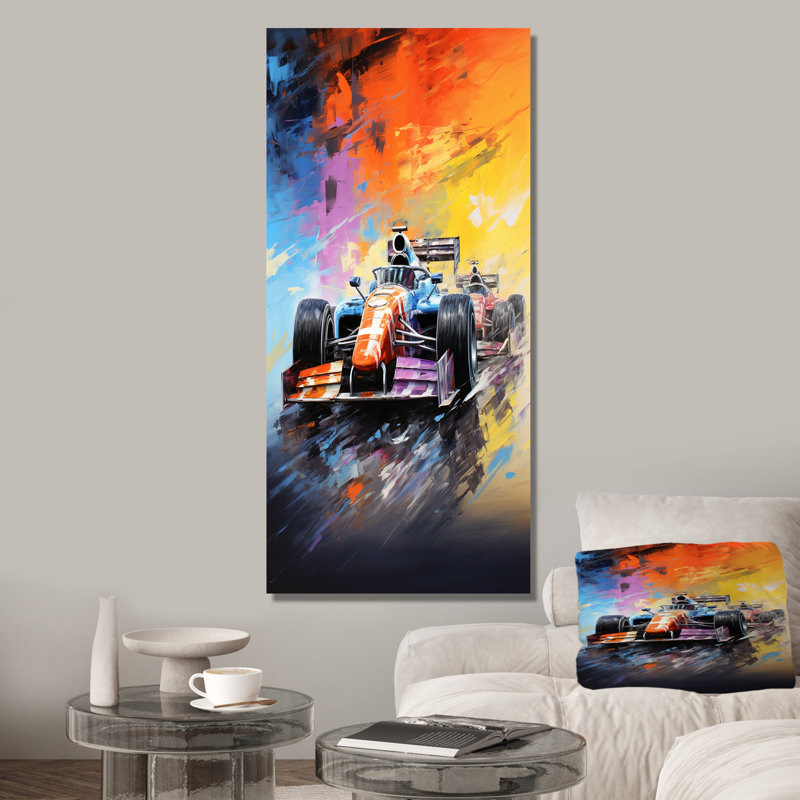 Colourful Formule Car Race Track I - Art mural, Toile tendue, 32" H x 16" W