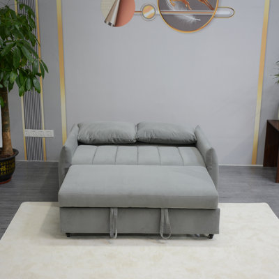 Lit escamotable avec revêtement en velours, 2 poches latérales et coussins, dossier réglable, gris pour le salon, espace de couchage convertible maison, matériel et centre de villégiature