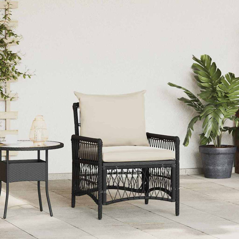 Outdoor Patio Dining Chair with Cushion, Beige, Black