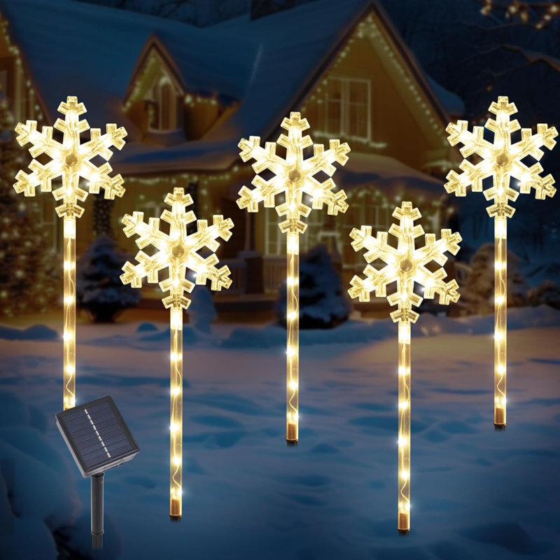 Éclairage solaire de sentier de Noël flocon de neige, ensemble de 5 décorations de lumières de jardin d'extérieur