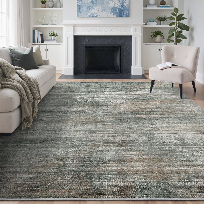 Abstract Modern Machine Washable Brown / Gray Indoor Area Rug with Non-Slip Backing, Rectangle 6' x 9'