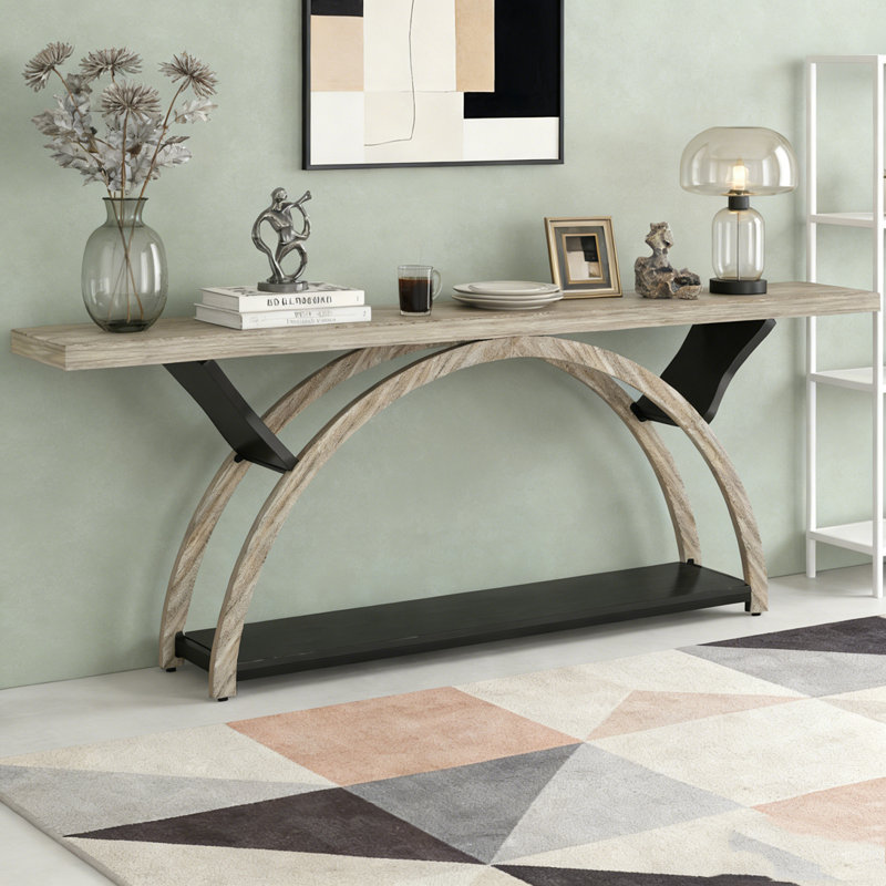 2-Tier Console Table Entryway Table with Half Moon Frame, Gray & Black
