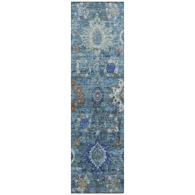 Machine Washable Indoor/Outdoor Xhevrie Blue Rug