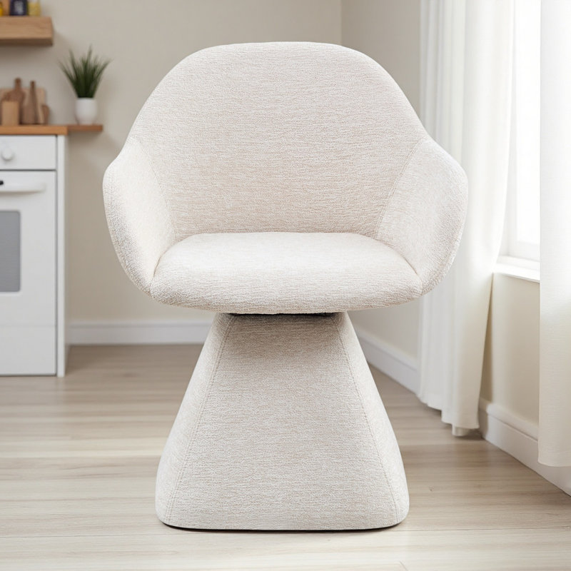 Swivel Dining Accent Chair, Modern Upholstered Barrel Chair With Wood Base