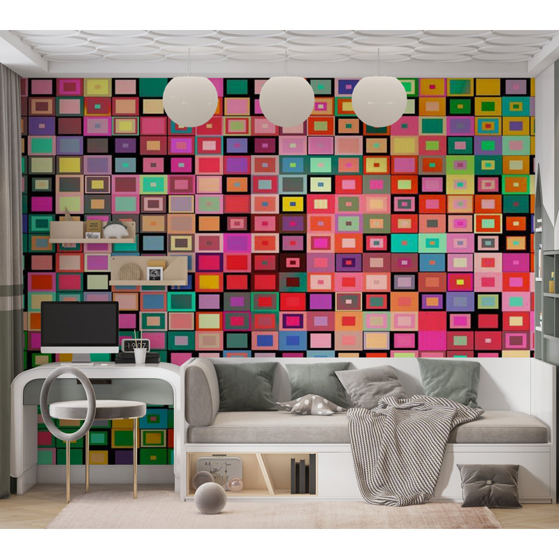 Non-Pasted Geometric Wall Mural, 82" L x 118" W