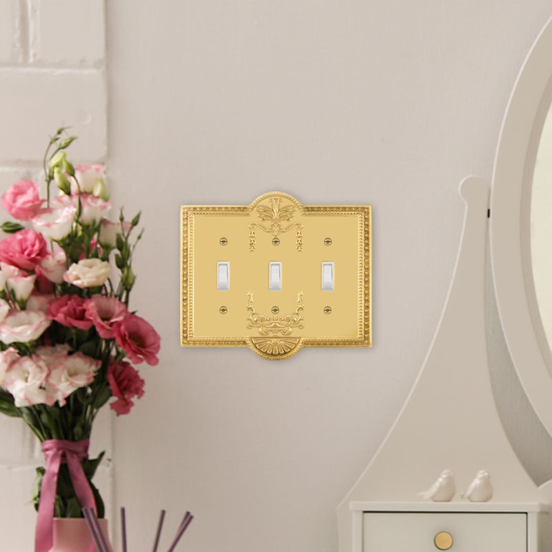 Polished Brass 3-Gang Vintage Metal Toggle Switch Plate