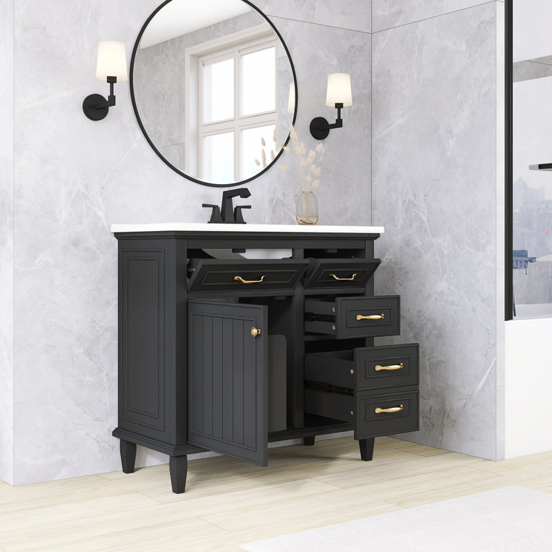 Ensemble de meuble-lavabo autoportant 36 po avec comptoir en céramique 36 po, Noir