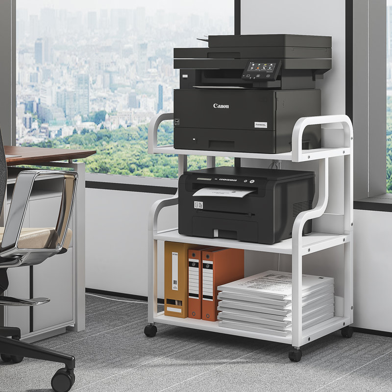 Grand support d'imprimante à 3 niveaux avec tablette de rangement pour prise de courant, chariot roulant avec roues, table d'imprimante pour imprimante 3D de bureau personnel