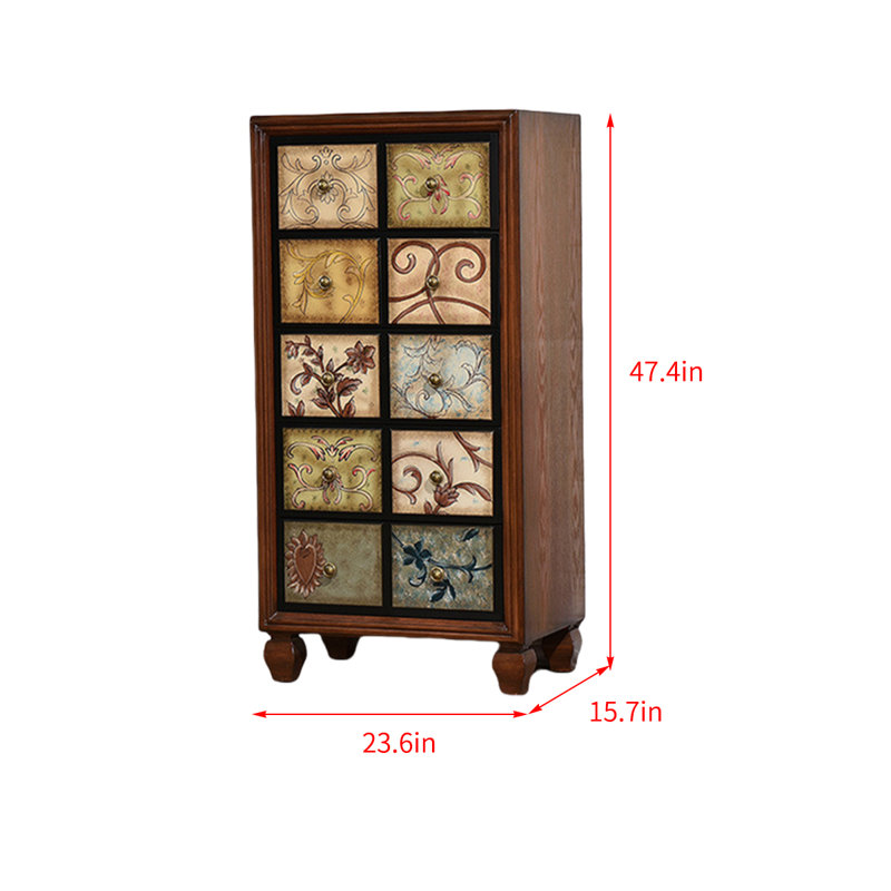 Retro Hand-Painted Solid Wood Cabinet