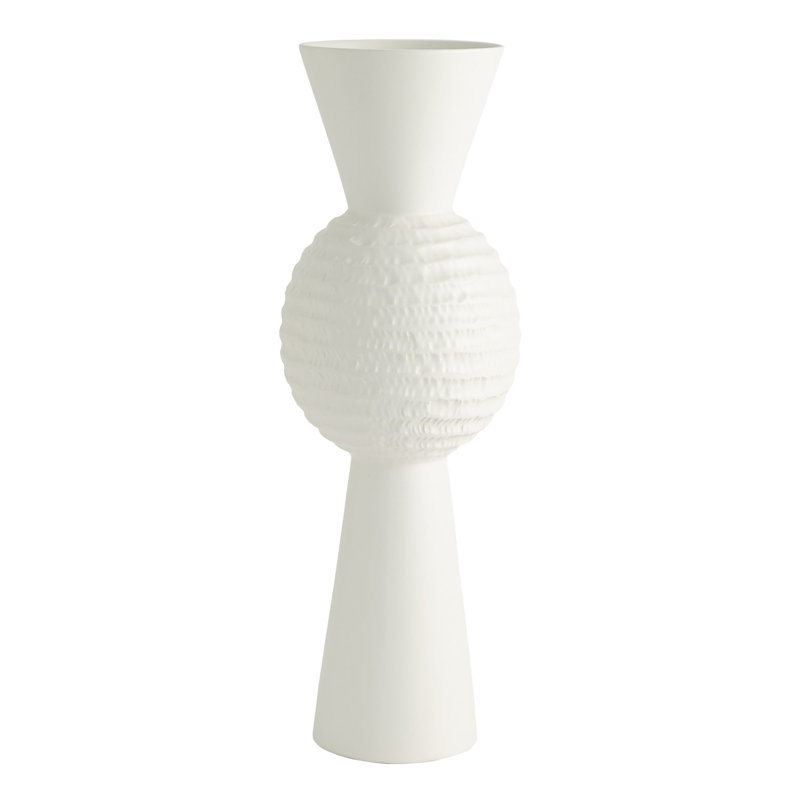 High Chiseled Orb Vase-Matte White-Lg