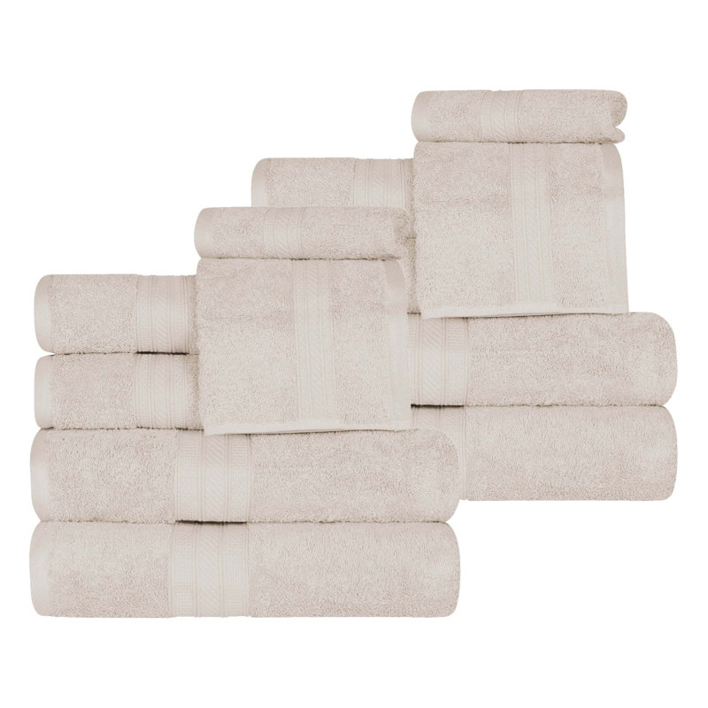 Atlas Cotton Plush Soft Highly-Absorbent Heavyweight Luxury 12 Piece Assorted Towel Set, Ivory
