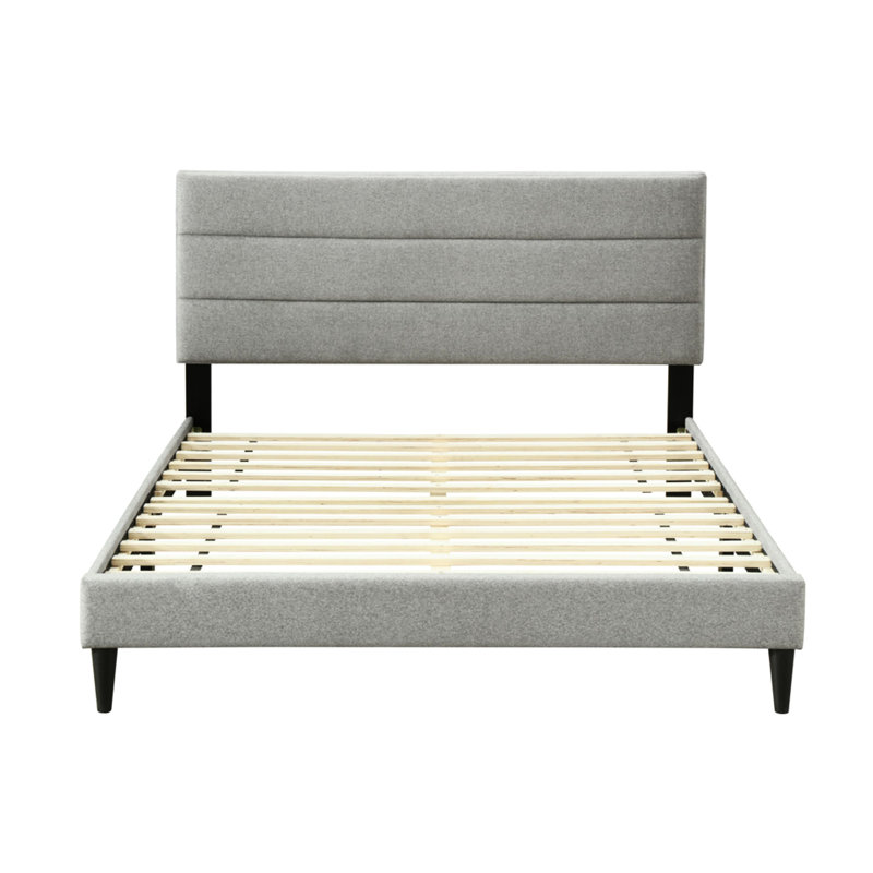 Très grand lit dans une boîte avec chargement - Tête de lit tapissier en tissu gris