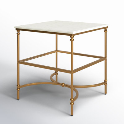 Libertine Genuine Marble and Metal End Table with Glass Storage Shelf