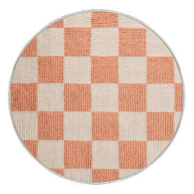 Machine Washable Checkered Beige Area Rug