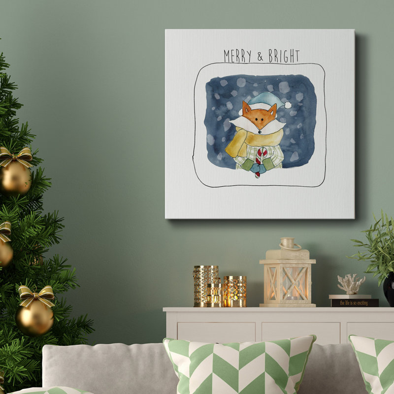 Renard de Noël - Toile tendue avec châssis de qualité supérieure - prête à être accrochée, H 40 po x l 40 po x P 1 po