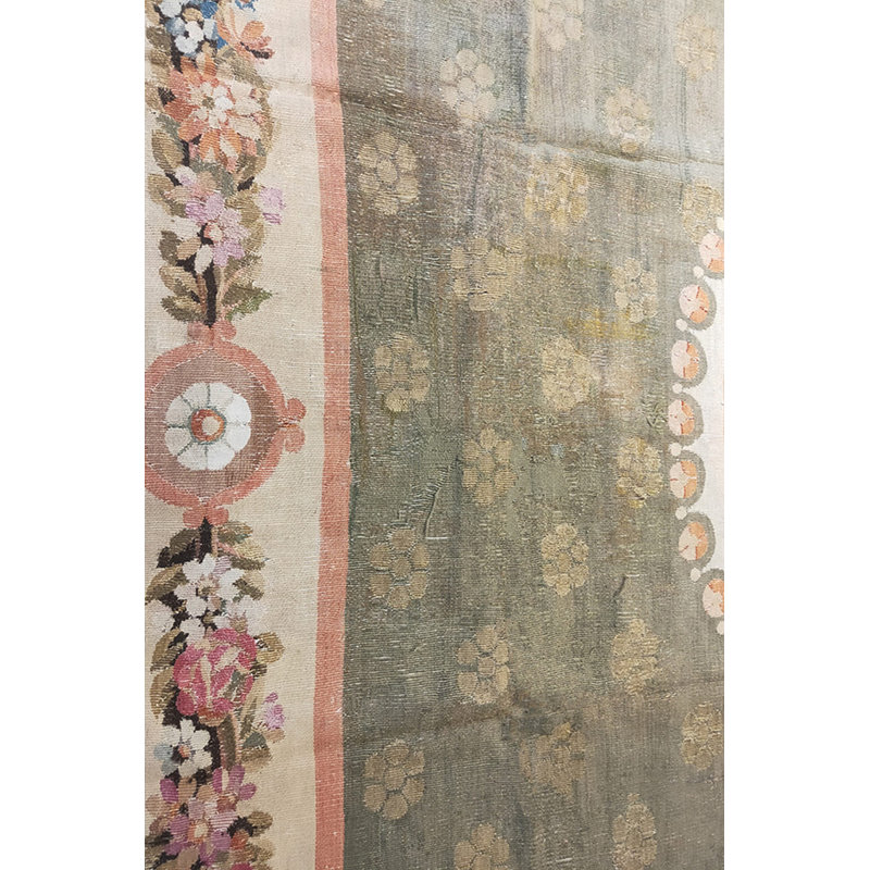 Antique Aubusson French Medallion Flat Weave Rug