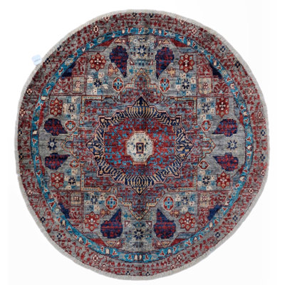 High-Quality Hand-Knotted Red And Navy Area Rug