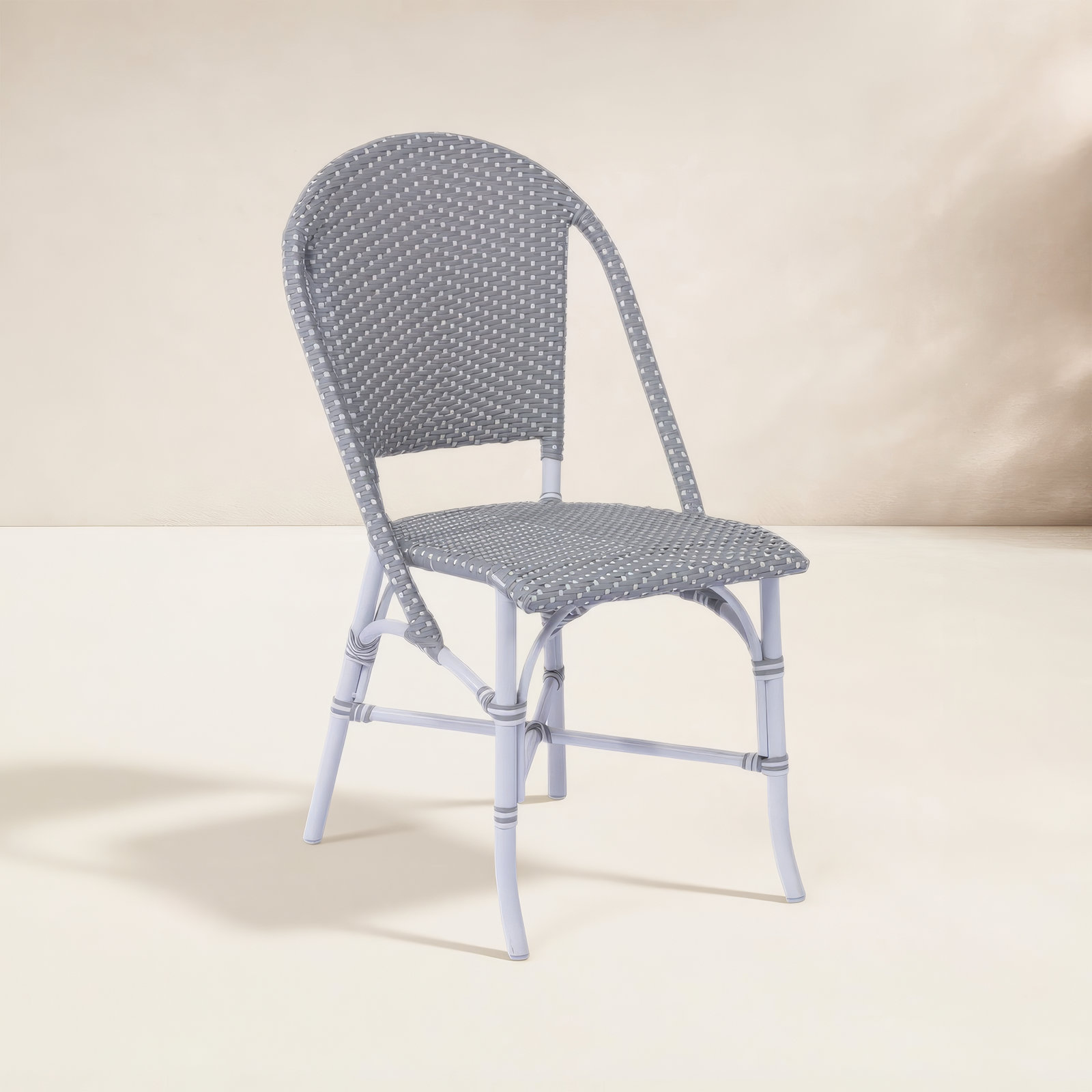 Sofie Stackable Patio Side Chair, Gray with White Dots